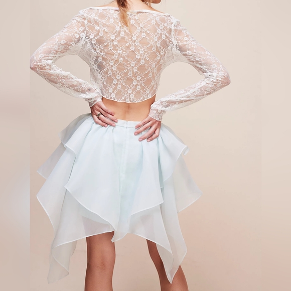 Free People Powder Blue Organza Tutu Asymmetrical Mini Skirt - Picture 4 of 4